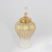 Βάζο Κεραμικό Με Καπάκι 752-20082 15.5x29.5cm White-Gold Estheti Home Κεραμικό