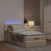 vidaXL Οθωμανικό κρεβάτι με στρώμα & LEDs Cream 90x200 cm Ύφασμα