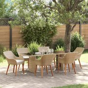 vidaXL Σέτ φαγητού για κήπο με μαξιλάρι 7 pcs Μπεζ συνθετικό ρατάν