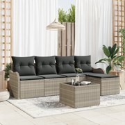 vidaXL Σετ κήπου 6 κομματιών με μαξιλάρια γκρι πολυ ρατάν