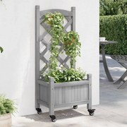 vidaXL Γλάστρα με Καφασωτό και Ροδάκια Γκρι από Μασίφ Ξύλο Ελάτης