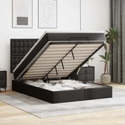 vidaXL Οθωμανικό κρεβάτι με στρώμα &amp; LEDs Μαύρο Συνθετικό δέρμα