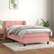 Κρεβάτι Boxspring με Στρώμα Ροζ 90x200 εκ. Βελούδινο - Ροζ