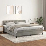 Κρεβάτι Boxspring με Στρώμα Ανοιχτό Γκρι 180x200 εκ. Βελούδινο - Γκρι