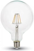 LED V-TAC Λάμπα Ε27 6W Filament G125 Διάφανο Ψυχρό Λευκό 6400K 7427