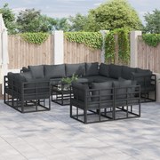 vidaXL Σετ Καναπέ Κήπου με μαξιλάρι 11 pcs Μαύρο Αλουμίνιο