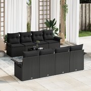 vidaXL 9 Τεμαχίων Σετ Σοφάκι Κήπου με Μαξιλάρια Μαύρο Πολυ Ρατάν