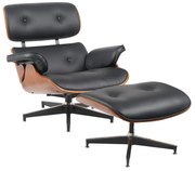 Πολυθρόνα Relax ArteLibre MIREN Με Υποπόδιο Μαύρο/Καφέ Ξύλο/PU 82x92x78cm