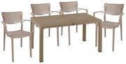 Τραπεζαρία κήπου Explore-Frontline pakoworld σετ 5τεμ PP cappuccino 150x90x73,5εκ.