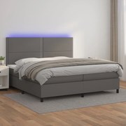 Κρεβάτι Boxspring με Στρώμα &amp; LED Γκρι 200x200 εκ. Συνθ. Δέρμα - Γκρι