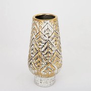 Βάζο Κεραμικό 752-20062 12.5x12.5x31cm White-Gold Estheti Home Κεραμικό