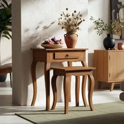 Κονσόλα με βοηθητικό τραπεζάκι Nesto σετ 2 τεμ φυσικό αντικέ μαόνι ξύλο 55x35x65 εκ.