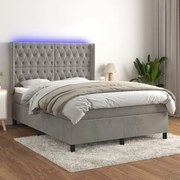 vidaXL Κρεβάτι Boxspring με Στρώμα &amp; LED Αν.Γκρι 140x200 εκ. Βελούδινο