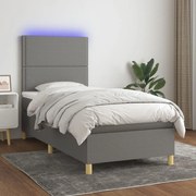 vidaXL Κρεβάτι Boxspring με Στρώμα &amp; LED Σκ.Γκρι 80x200 εκ. Υφασμάτινο