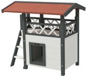 PawHut Σπιτάκι Γάτας, Καταφύγιο για Κατοικίδια, Ασφαλτόστρωτη Στέγη, 2 Επίπεδα, 1 Σκάλα, Λευκό+Κόκκινο