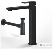 Eurorama Quadra Black Matt Μπαταρία Νιπτήρος Υψηλή, με Bαλβίδα clic-clac+Σιφών