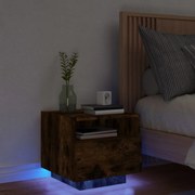 Κομοδίνο με Φώτα LED Καπνιστή Δρυς 40 x 39 x 37 εκ.