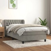 Κρεβάτι Boxspring με Στρώμα Ανοιχτό Γκρι 100x200 εκ. Βελούδινο