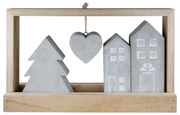 Stand Relief Rectangular "Casa" Σπίτι Motif Cement Ξύλο Ecru Γκρι PU 4 25.5x5x15cm