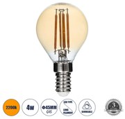 GloboStar 99033 Λάμπα LED Long Filament E14 G45 Γλομπάκι 4W 350lm 360° AC 220-240V IP20 Φ4.5 x Υ7.5cm Ultra Θερμό Λευκό 2200K με Μελί Γυαλί - Dimmable - 3 Years Warranty