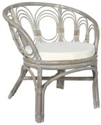 vidaXL Καρέκλα τραπεζαρίας με μαξιλάρι γκρι φυσικό ρατάν και λινό