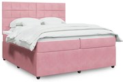 vidaXL Κρεβάτι Boxspring με Στρώμα Ροζ 200x200 εκ. Βελούδινο