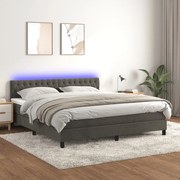 Κρεβάτι Boxspring με Στρώμα & LED Σκ. Γκρι 160x200εκ. Βελούδινο