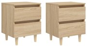 Κομοδίνα 2 τεμ. Sonoma Δρυς 40x35x50εκ. Πόδια από Ξύλο Πεύκου - Καφέ