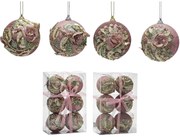 Χριστουγεννιάτικη Μπάλα Ροζ 80mm Σετ 6Τμχ Σε 2 Σχέδια
