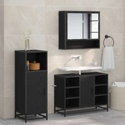 vidaXL Σετ Επίπλων Μπάνιου με ράφι 3 pcs Μαύρη Οξυά Επεξεργασμένο ξύλο