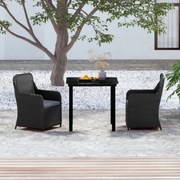 vidaXL Σετ Τραπεζαρίας Κήπου 3 Τεμαχίων Μαύρο με Μαξιλάρια
