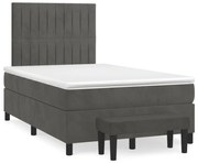 Κρεβάτι Boxspring με Στρώμα Σκούρο Γκρι 120x190 εκ. Βελούδινο - Γκρι