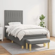 Κρεβάτι Boxspring με Στρώμα Σκούρο Γκρι 90x200 εκ. Υφασμάτινο