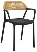 DOLLI Πολυθρόνα Στοιβαζόμενη, PP-UV Μαύρο, Rope Wicker Φυσικό 56x52x78cm