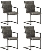 vidaXL Καρέκλες Τραπεζαρίας «Πρόβολος» 4 τεμ. Γκρι από Γνήσιο Δέρμα