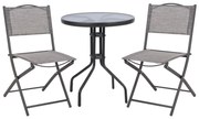 OUTDOOR DINING SET 3PCS LIMA  METAL ROUND TABLE &amp; 2 FOLDABLE CHAIRS-GREY