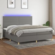 Κρεβάτι Boxspring με Στρώμα & LED Σκ.Γκρι 200x200εκ. Υφασμάτινο