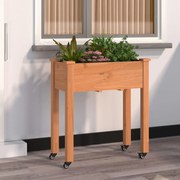 vidaXL Γλάστρα με Ρόδες &amp; Επένδυση Καφέ 71x37x80 εκ. Μασίφ Ξύλο Ελάτης