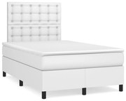 Κρεβάτι Boxspring με Στρώμα &amp; LED Λευκό 120x190 εκ. Συνθ. Δέρμα  - Λευκό