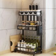 Τριώροφο μεταλλικό ράφι οργάνωσης μπαχαρικών, μαύρο OEM