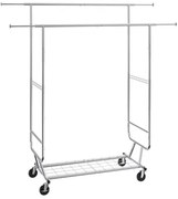 VEVOR Heavy Duty Clothes Rack, Double Hanging Rod Clothing Garment Rack for Hanging Clothes, Adjustable Height and Extendable Length Clothing Rack with Bottom Storage Area, 600 lbs Load Capacity