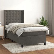 vidaXL Κρεβάτι Boxspring με Στρώμα Σκούρο Γκρι 90x200 εκ. Βελούδινο