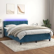 Κρεβάτι Boxspring με Στρώμα &amp; LED Σκ. Μπλε 140x200εκ. Βελούδινο - Μπλε