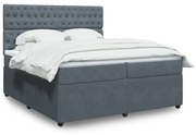 Κρεβάτι Boxspring με Στρώμα Σκούρο Γκρι 200x200 εκ. Βελούδινο - Γκρι