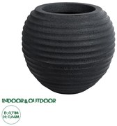 20712 GloboStar®  Artificial Garden ILAEIRA 20712 Επιδαπέδιο Πολυεστερικό Τσιμεντένιο Κασπώ Γλάστρα - Flower Pot Μαύρο Φ71 x Υ64cm