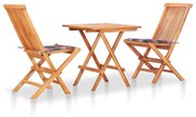 Σετ Επίπλων Mπιστρό 3 τεμ Ξύλο Teak &amp; Κόκκινα Καρό Μαξιλάρια 3063238