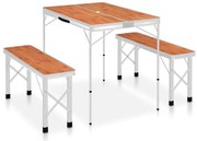 vidaXL Τραπέζι Κάμπινγκ Πτυσσόμενο με 2 Πάγκους Καφέ Αλουμινίου