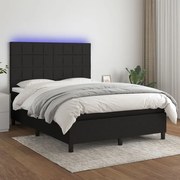 Κρεβάτι Boxspring με Στρώμα &amp; LED Μαύρο 140x190 εκ. Υφασμάτινο