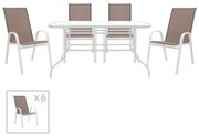 Τραπεζαρία Κήπου Valor-Calan 200-000320 (Σετ 7τμχ) White-Brown Six Seater