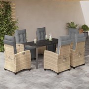 vidaXL Σετ Τραπεζαρίας Κήπου 7 τεμ. Μικτό Μπεζ Συνθ. Ρατάν & Μαξιλάρια